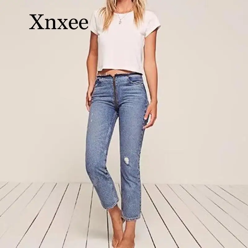 Butt Front Back Zipper Jeans Women 
