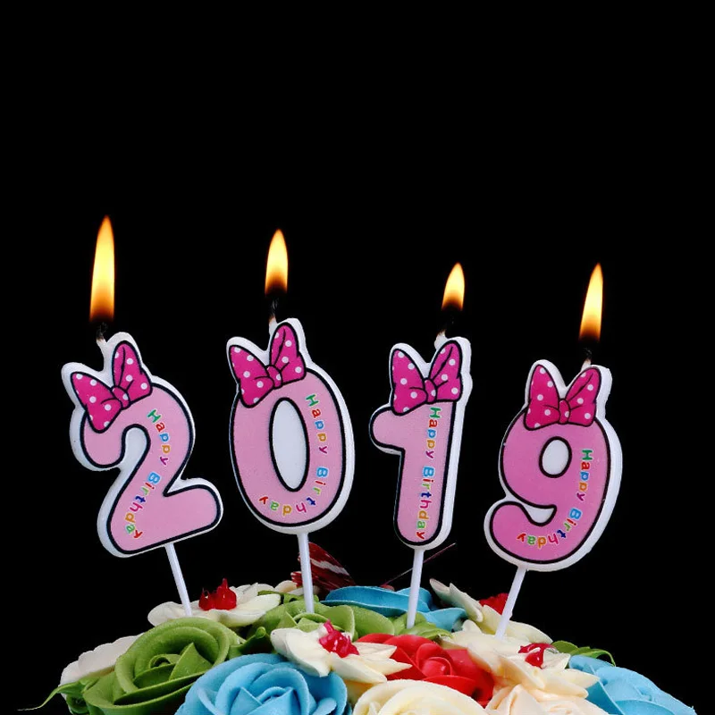 

Number 0 to 9 Cake Candle Bowknot Shape Happy Birthday Cake Decoration Candles for Cupcake Mouse Party Cake Topper Candle