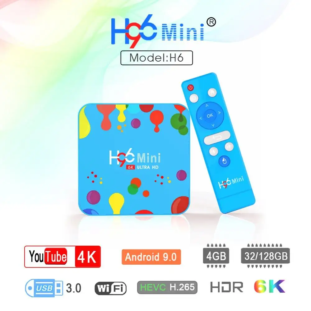 

H6 H96 mini TV Box Android 9.0 Allwinner Quad Core 4GB 128GB Apoio 6K H.265 H96mini caixa de TV inteligente HD Netflix Youtube