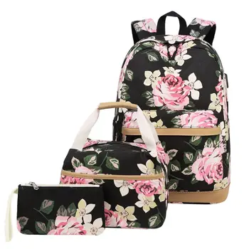 

2020 3pcs School Backpack Nylon Laptop Daypack for Girls Teenage Schoolbag Bookbag Set Lunch Bag Purse