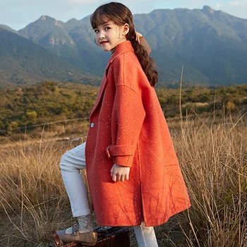 

Teenage Double-sided Woolen Overcoat for Girls Woolen Coat Autumn Winter 2020 New Mid-length Thickened Jacket Children's Clothes