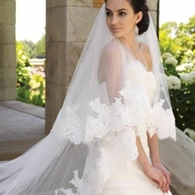 Соборная длинная белая Фата невесты с гребнем цвета слоновой кости Свадебная фата Двухярусная Свадебная кружевная Фата Свадебные аксессуары Veu De Noiva