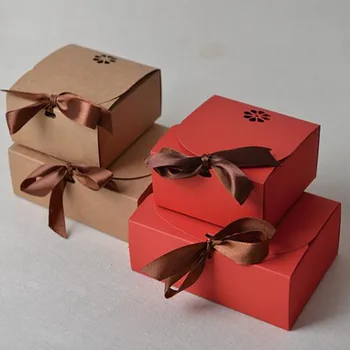 

10pcs/lot Kraft Paper Box Gift For Wedding Favors Birthday Party Candy Cookies Christmas Party Gift Package With Ribbon 19082601