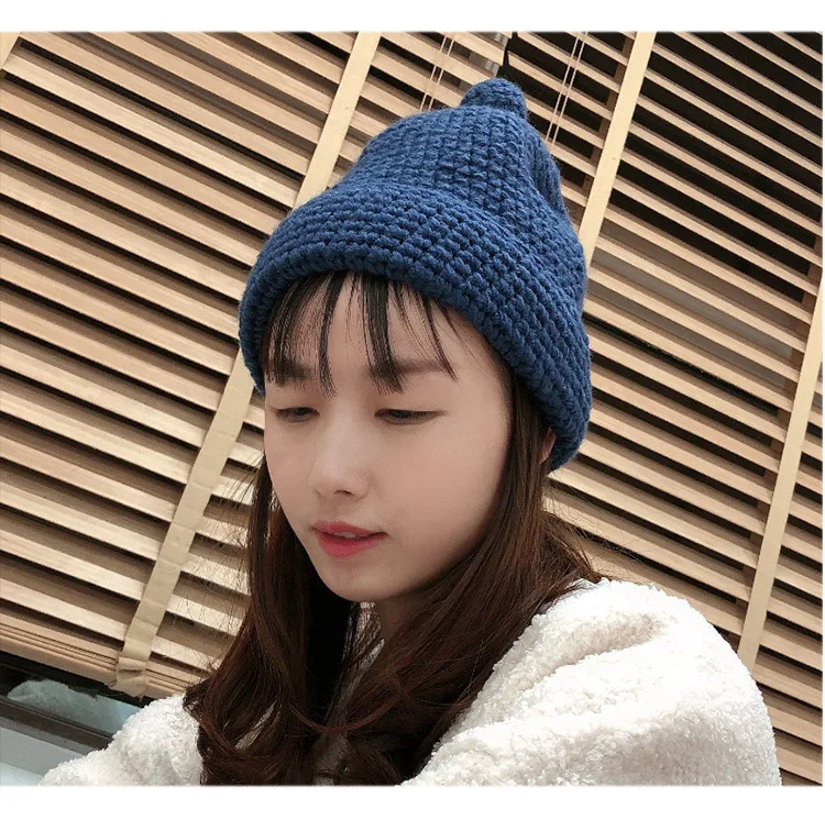 Knit hat women autumn and winter new knitted hat wild ear tip pointed hat couple warm student Korean cold cap Skullies beanies