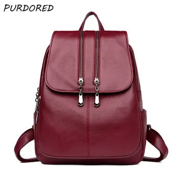 

PURDORED 1 Pc Solid Women Backpack Leather School Bags for Teenager Girls Black Mochila Female Travel Backpack Bag Sac A Dos