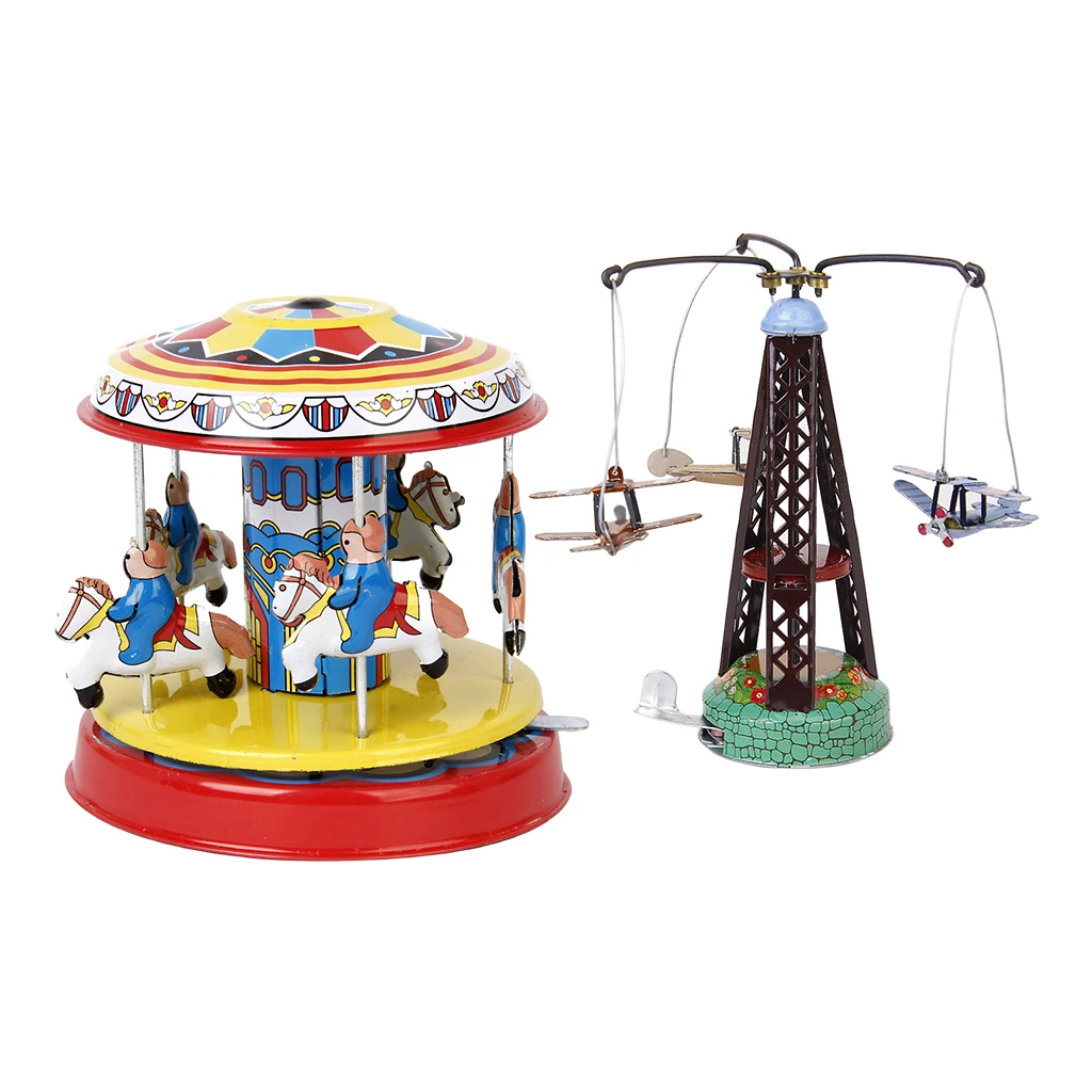 2X Vintage Style Style Fairground Carousel Model Merry Go Round Tin Toy Collectible Gifts