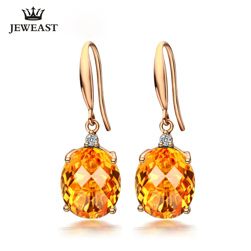 

Natural citrine 18K Pure Gold Earring Real AU 750 Solid Gold Earrings Diamond Trendy Fine Jewelry Hot Sell New 2019