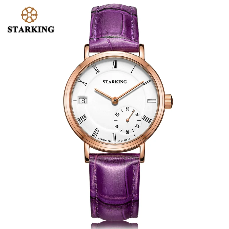 purple wristwatch STARKING механические часы для женщин сапфировое стекло водонепроницаемые автоматические самозаводные наручные часы Авто Дата натуральная кожа Relogio - Цвет: purple wristwatch