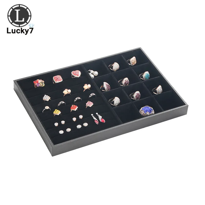 Ring and12 Grid Tray Черный ПУ кожзам коробка для подноса ювелирных изделий Кольцо подвесной браслет, ожерелье лоток для хранения ювелирных изделий дисплей Ювелирное кольцо костюм дисплей - Цвет: Ring and12 Grid Tray