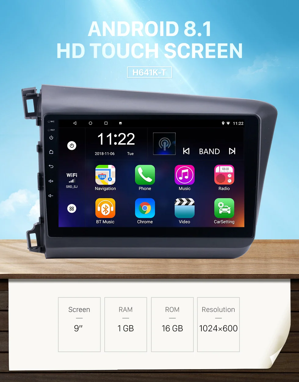 Best Harfey Car GPS Navigation 10.1 inch for 2012 Honda Civic Android 9.0 car multimedia Player with WIFI 0