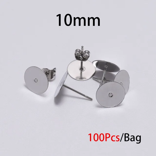 20-100pcs/lot Gold Stainless Steel Blank Post Earring Studs Base Pins With Earring Plug Findings Ear Back For DIY Jewelry Making 10 x 12mm