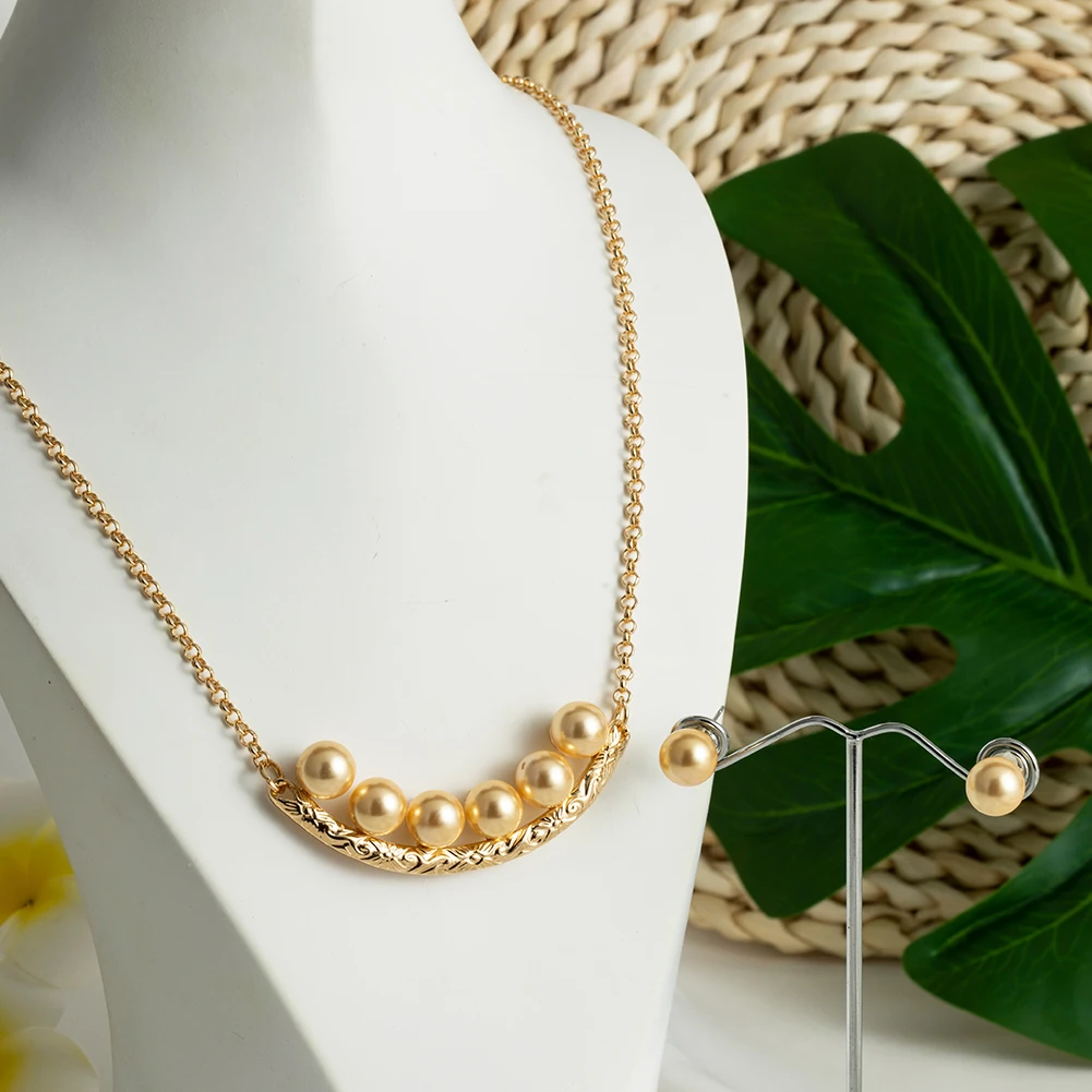 Cring Coco Hawaiian Pearl Smile Jewelry Sets Gold Filled Polynesian Pacific Colorful Pearls Stud Earrings Necklaces for Women - Image 5