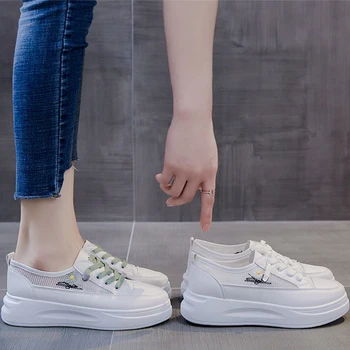 

Women 2020 White Platform Sneakers Casual Shoes Autumn Comfortable Breathable Flat Unisex Footwear 4.5cm Height Increase Shoes
