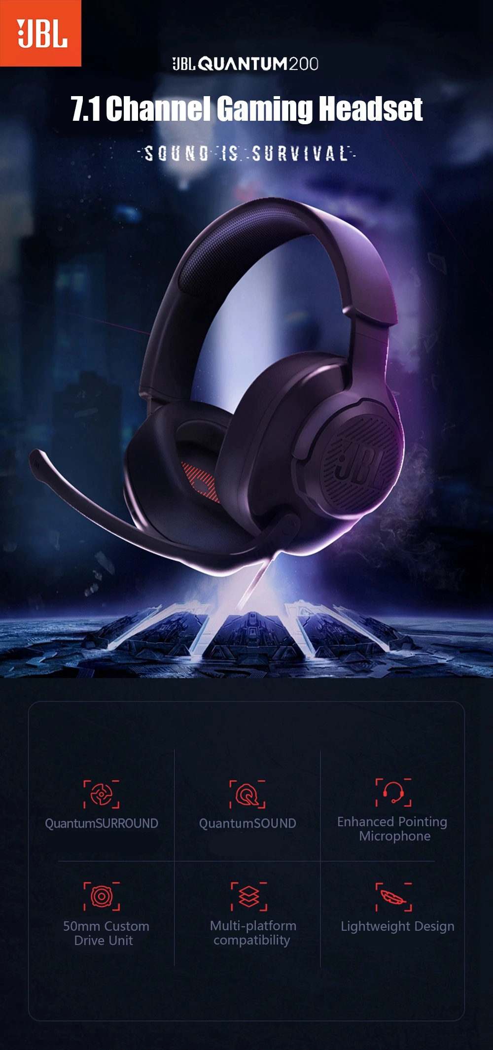 Jbl Quantum 200 E-sports Gaming Headset 
