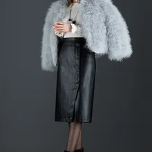 Новинка, Весенняя женская юбка-карандаш из искусственной кожи с высокой талией, однотонная Сексуальная офисная юбка, декорированная пуговицами