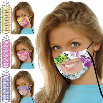 

10PC Smile Communicator Face Mask With Clear Vinyl Visible Expression Lip Reading Floraprints Reusable Washable Face Unisex Maak