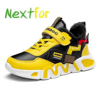 

2020 Winter Shoes For Boys Red Yellow Kid Leather Running Shoes Plus Velvet Teenage Trainers Soft Sole Boy Luxury Brand Shoes