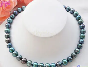 

8-9mm PEACOCK BLACK ROUND Freshwater cultured PEARL NECKLACE 18"