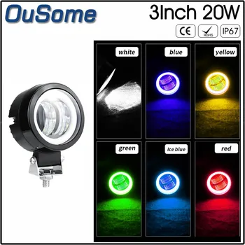 

20W 3inch waterproof multi color Motorcycle headlights round with halo light offroad truck 12V 24V car LED angel eyes