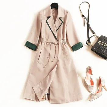 

Eurasia fashion waistband belt windbreaker women's spring 2020 new suit collar slim long coat 82255