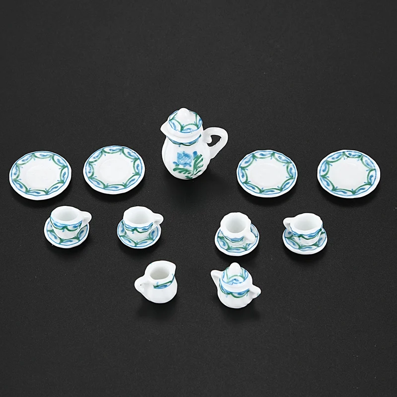 Кукольный домик Миниатюрный 1: 12 игрушка кухня столовая 17 шт. Porcelaine Чайный набор кружева