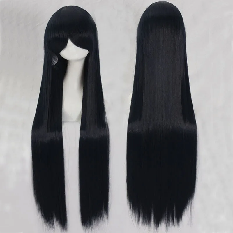 Long straight black Cosplay wig 100 Cm Straight Synthetic Hair 40'' African American Wigs with Bangs Full + cap |