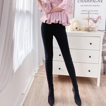 

Dabuwawa Elastic Waist Skinny Stretchy Trousers Office Lady Elegant Slim Fit Women Pencil Pants Plus Size 26-29 DT1ALG002