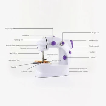 

Mini Sewing Machine,Portable Electric Crafting Mending Machine Double Thread with Foot Pedal and Light,UK Plug