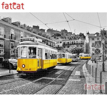 

FATCAT 5D DIY Diamond Painting Yellow Trams in Lisbon Full Square Round Drill Mosaic Diamond Embroidery Sale Home Decor AE2029