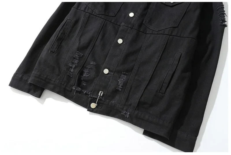 KIOVNO High Street Ripped Distressed Denim Jackets Men Pleated Black Color Jeans Jackets Outwear For Male Washed  (4)
