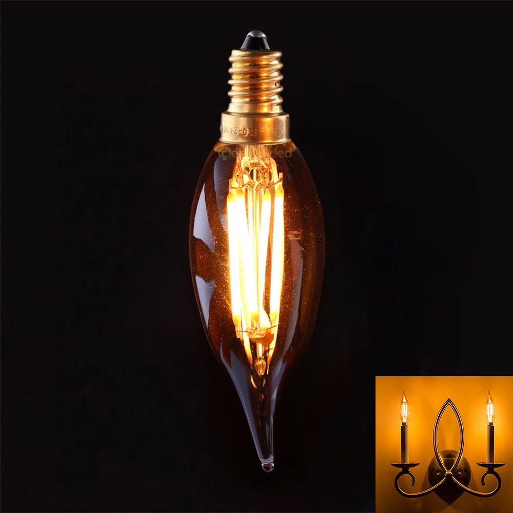 C32T lampadina a filamento LED dimmerabile retrò vetro ambra 4W 2200K punta  a fiamma lampadine a candela E12 E14 lampadario lampada per la casa| Lampadine e tubi LED| - AliExpress