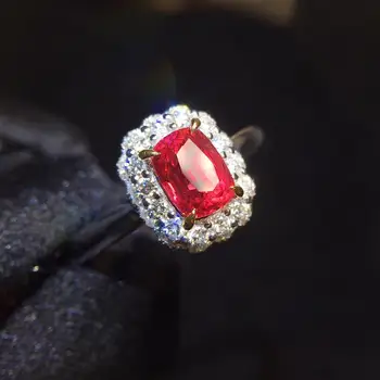 

Spinel Rings 0.89ct Pure 18 K Gold AU750 100% Natural Vibrant Red Spinel Gemstones 0.89ct Diamonds Female's Gift Fine Rings