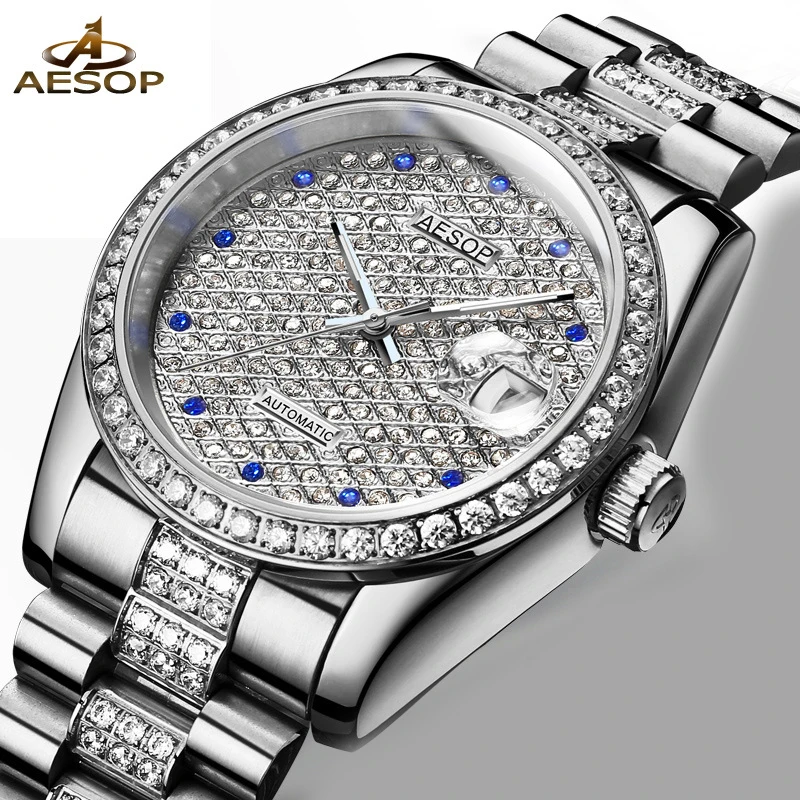 AESOP marca moda oro orologio automatico uomo lusso impermeabile zaffiro  calendario diamante orologio da polso meccanico Relogio  Masculino|homme|homme montrehomme luxury - AliExpress