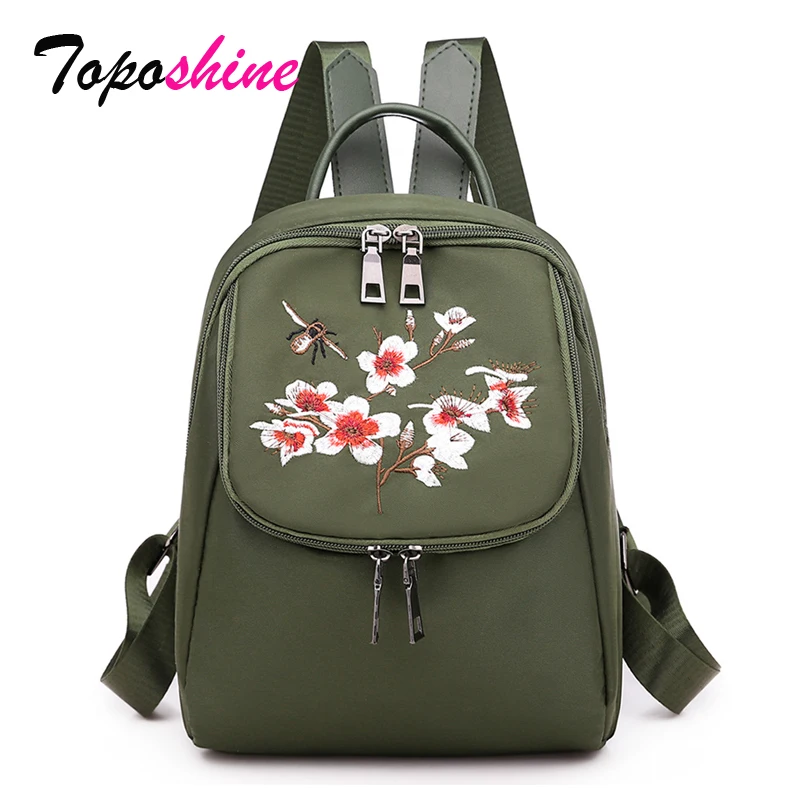 Women Backpack Shoulder-Bag Embroidery Toposhine Plum for Journey Blossom Female Lady