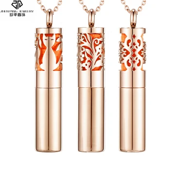 

Rose Gold Color Perfume Bottle Necklace Essential Oil Diffuser Locket Aromatherapy Pendant Hollow Diffuser Storage Jewelry
