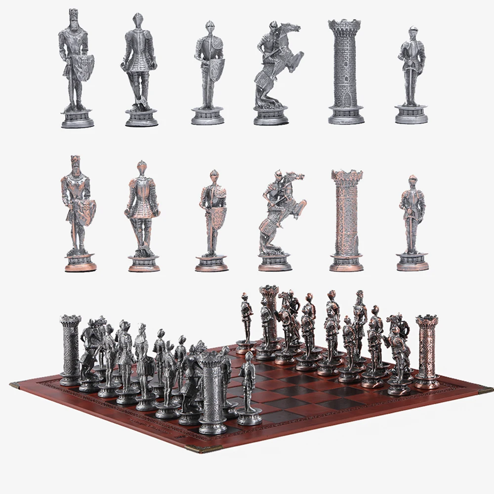 Metal Medieval Knight Theme Chess Luxury Knight Table Game Entertainment Toy Set Gift Sports Collectibles