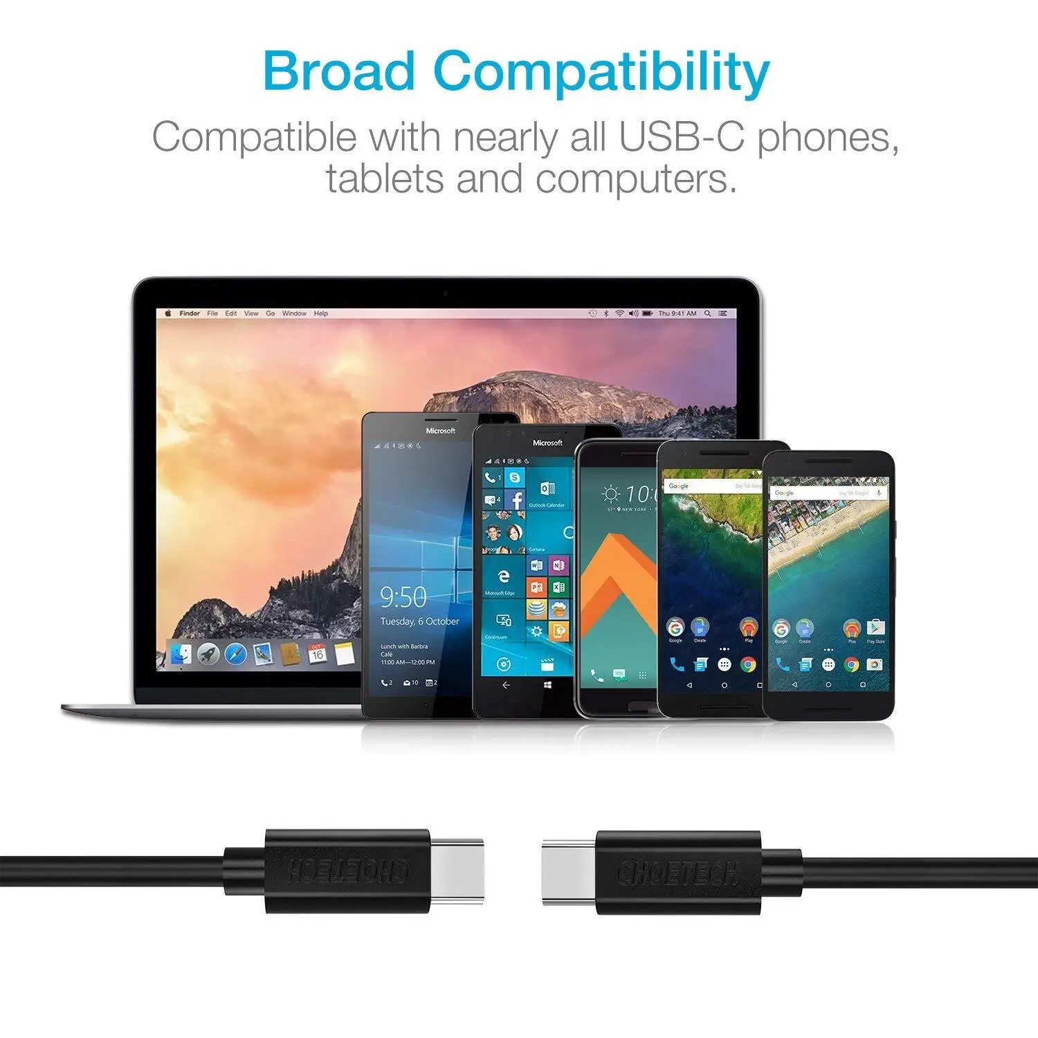 CHOETECH 6 шт. кабель-Переходник USB C на USB C кабель быстрого зарядного устройства совместимый для Redmi K20 Note 7 QC 3,0 Быстрая зарядка кабель typec для S9 USB-C провода