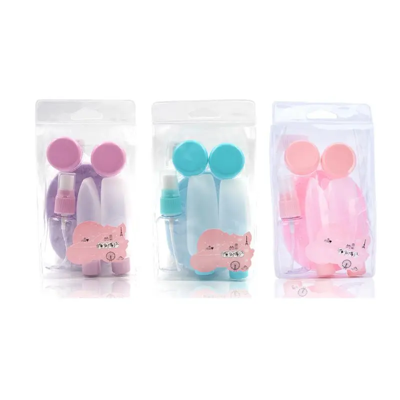 

7Pcs Travel Empty Bottles Set Refillable Cosmetic Containers Squeezable Tube Cream Box Dispenser Facial Cleansing Sponge for Sha