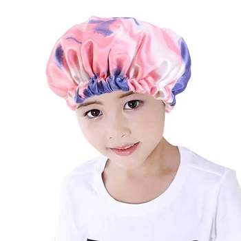 

Hot Sale Adjustable Hair Cap For Sleeping Satin Kid Women's Double-Layer Night Tie Dyeing Shower Turban Silk Hairdressing Hat