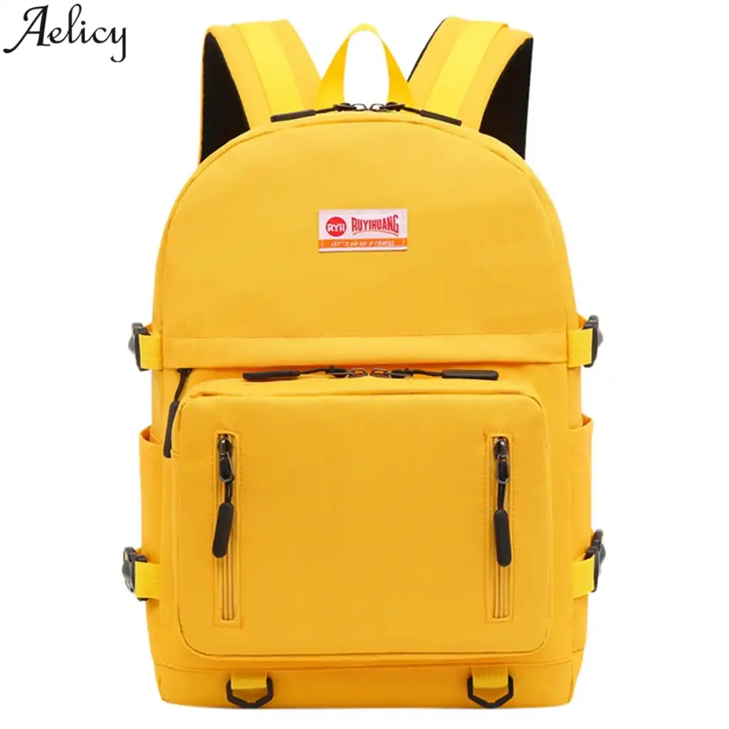 bag backpack student black and yellow backpack schoolbag travel