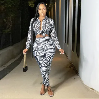 

2021 New Style Women Sets Leopard Print Long Sleeve Low-cut Collar Shirt High Waist Long Pants Autumn Plus Size S-4XL