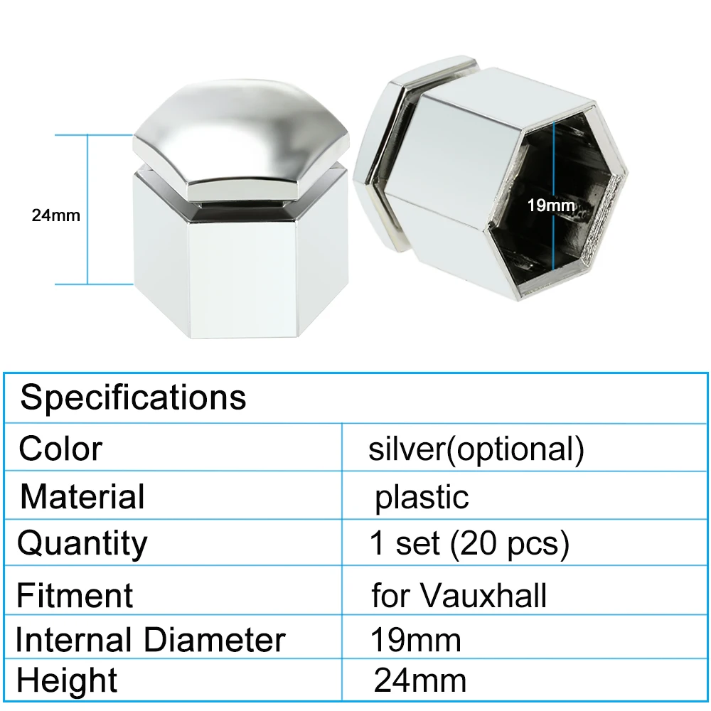 20 шт. 19 мм Серебристые хромированные колпачки для гайки колес автомобиля Накладка для болта подходит для Vauxhall Opel автомобильный Стайлинг