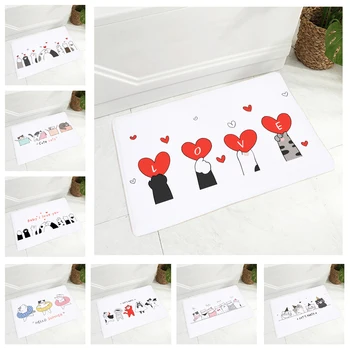 

Nordic Style Happy Holiday Doormat Non-Slip Print Soft Flannel Carpet Decor Cute Cartoon Cat Floor Door Mat for Hallway 40x60cm