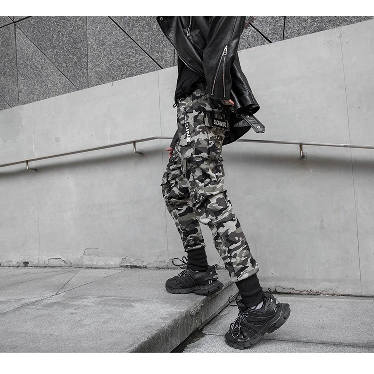 NEW Fashion Full Length Pencil Pants Side Zipper Pockets Camouflage Casual Hip Hop Skinny Mens Cargo Sweatpants Joggers Trousers