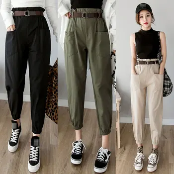 

Women Pants 2020 Spring Summer Fashion Female Solid High Waist Loose Harem Pant Pencil Trousers Casual Cargo Pants Streetwear