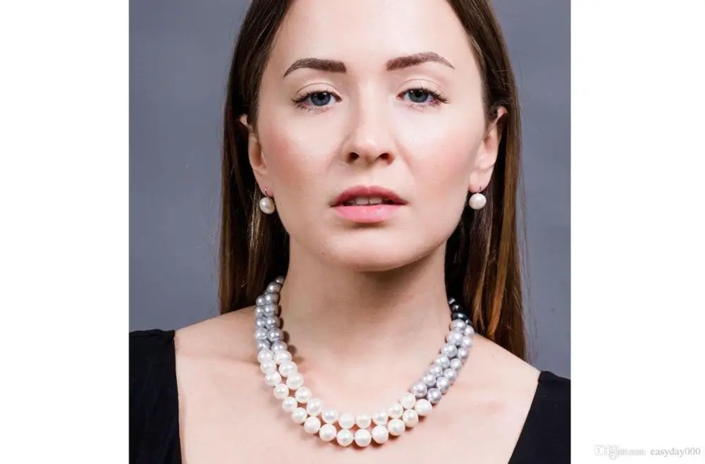 

NEW FINE PEARL JEWELRY Multi-Color Double Strand Layer Freshwater Pearl Necklace 9.5-10.5mm 88cm length