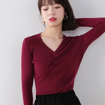 

DSANNINGT 2020 Autumn Winter New Women Sweater Sexy V-neck Woolen Sweater Twisted Knit Sweater Solid Color Soft Cashmere Sweater