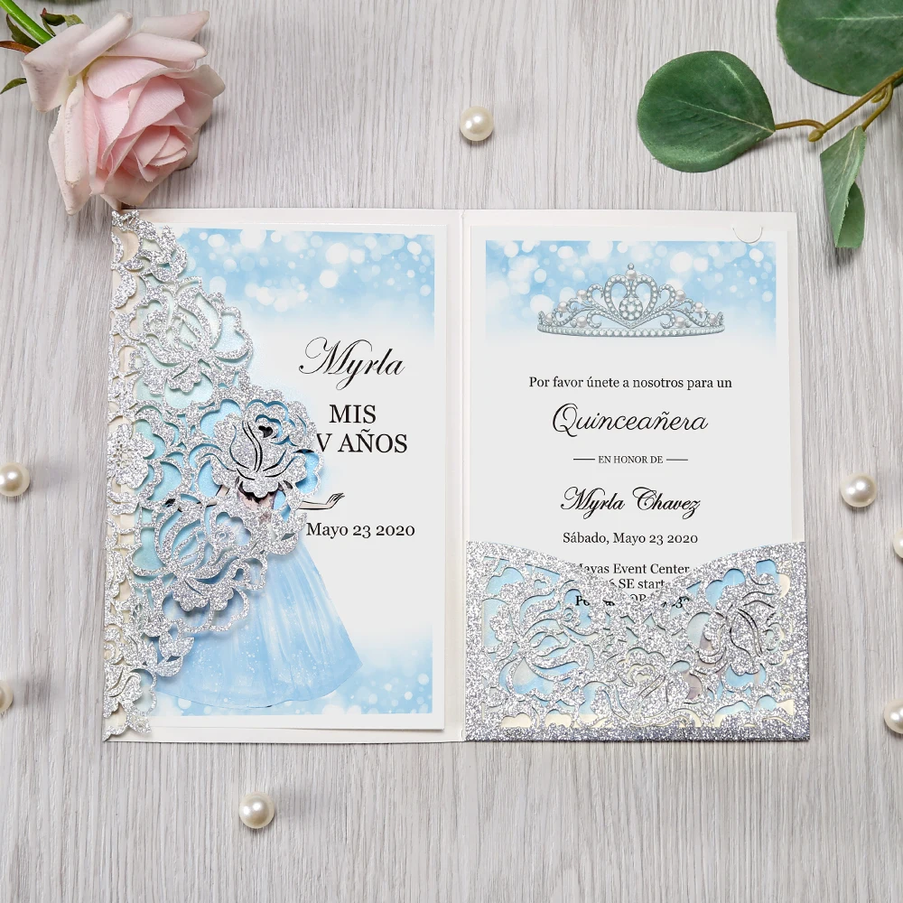 100 шт белый лазерный разрез flor Карманный свадебные приглашения Поздравительные карты с конвертом индивидуальные вечерние, CW0008