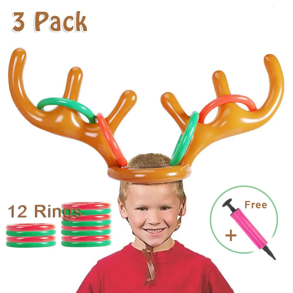 Надувные ПВХ оленьи рога кольцо для шляпы Санта оленьи рога кольцо с головой животного Рождественская шляпа кольцо из оленьего рога бросать вечерние игрушки - Цвет: 16 pack
