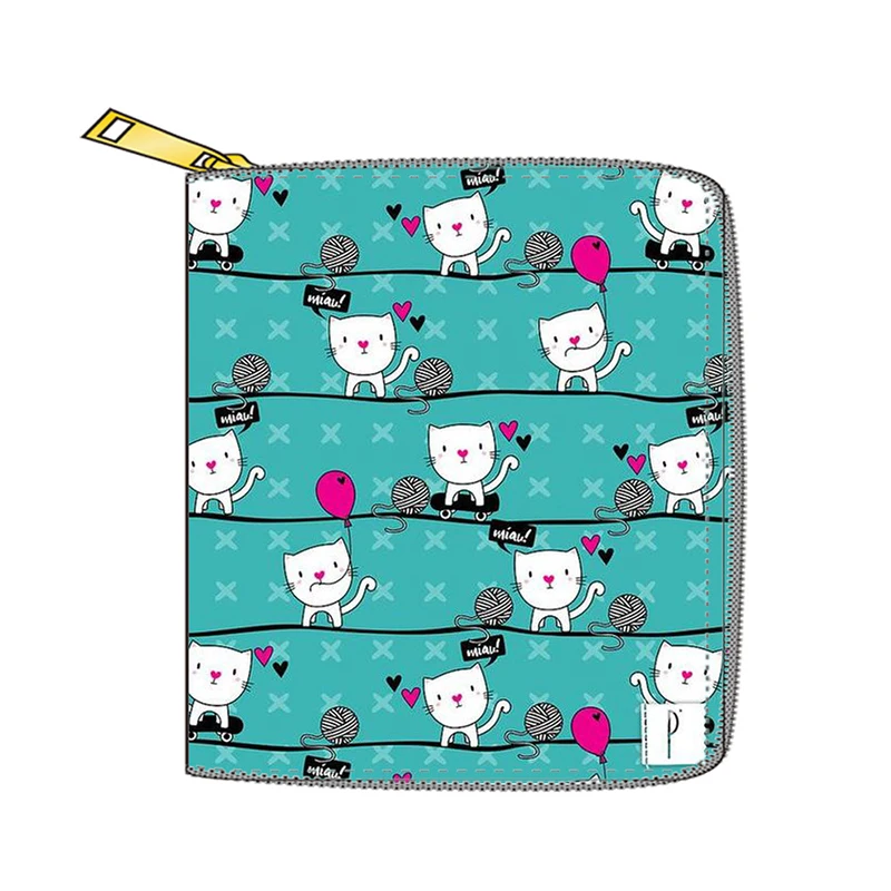 

Cute Cat Short Wallet With Zipper Card Holder Purse Boy Girl Cartoon Wallet PU Leather Wallet for Gift Money Bag